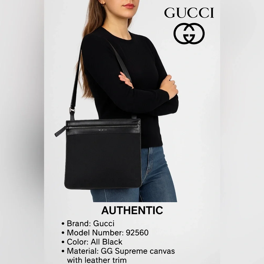 GUCCI GG Supreme Shoulder Nylon‎ Leather Trimmed Messenger 92560
